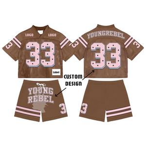 Комплект из 2 предметов: стильный укороченный топ и шорты в стиле американского футбола, из дышащей сетки, с индивидуальной печатью, высокое качество OEM - Product Image 2