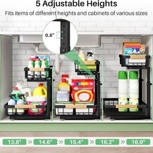Organizzatore Estraibile a L per Bagno, Cassetto Scorrevole Regolabile in Metallo Nero a 2 Livelli, Sotto il Lavello della <span class=keywords><strong>Cucina</strong></span>, OEM - Product Image 5