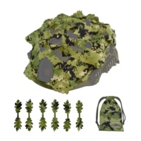 Housse de casque camouflage AOR2 Woodland Bionic, découpe laser irrégulière avec 6 feuilles de simulation supplémentaires et pochette