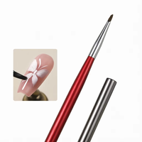 Kuas Nail Art Profesional dengan Bulu Nylon Oval, Gagang Plastik, dan Ferrule Berkerut untuk Melukis Bunga & Garis Halus