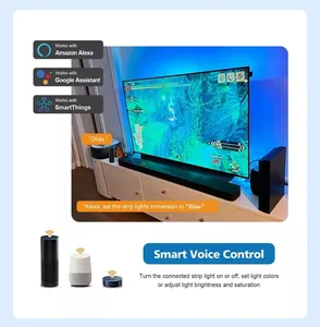 TUYA APP lampu latar Led TV suasana pintar, Kit lampu Strip Led kotak sinkronisasi HDMI 4K, kontrol asisten Google Kiwi Alexa