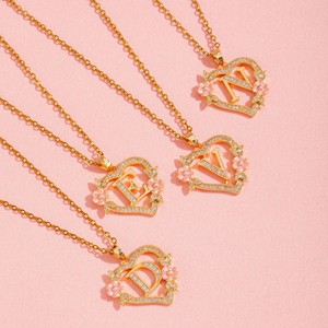Collier avec pendentif en forme de cœur avec initiale de l'alphabet A-Z, couleur or, cuivre, fleur rose, strass, bijoux pour femmes, <span class=keywords><strong>cadeau</strong></span>, vente en gros - Product Image 6