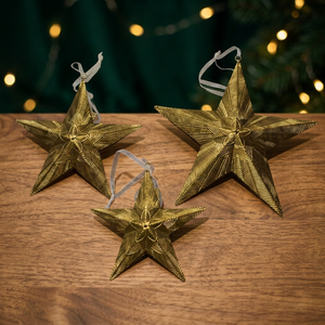 Ornement suspendu étoile dorée en laiton gaufré, décoration de Noël pour la maison, décor en métal durable - Product Image 3