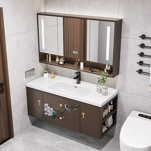 Light luxury new Chinese style bathroom cabinet intelligent defogging <b>mirror</b> cabinet solid wood flower - Product Image 4