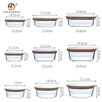 Ensemble de récipients de stockage d'aliments avec couvercle en bambou antidérapant écologique boîte à lunch en verre micro-ondable en gros pour la cuisine