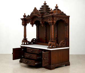 Large Size Teak Wooden Handicraft Temple Premium Wooden Temple Wholesale Supplier Decorative Large Wooden <b>Mandir</b> with Storage UK - Product Image 5