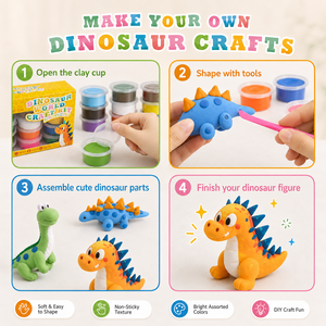 Kit d'argile à modeler à l'air libre Dinosaure en gros, 12 couleurs, ensemble d'argile à modeler DIY, jouet éducatif OEM pour enfants, boîte cadeau - Product Image 5