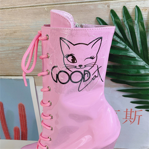Stivaletti da Donna <span class=keywords><strong>alla</strong></span> Moda Impermeabili con Plateau 8" (20cm), Tacco Alto Sottile, Design Sexy con Gattino Rosa, Lacci Superiori - Product Image 3