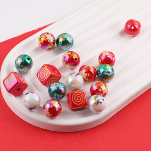 Mixed Christmas <b>Acrylic</b> Beads Snowman Print Round And Cube Shapes For Jewelry Making DIY Accessories 37086 - Product Image 5