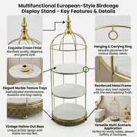 Nouveauté : Présentoir de Luxe à 3 Niveaux en Forme de Cage à Oiseaux Dorée, Plateau de Service Moderne en Métal pour Desserts, Idéal pour Mariages, Fêtes et Décoration Intérieure de Boutiques