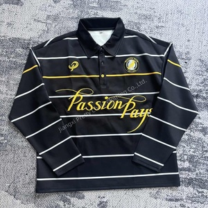 MO619カスタム刺繍ポリエステルストライプシャツ長袖ラグビーTシャツニットメンズポロシャツ - Product Image 3