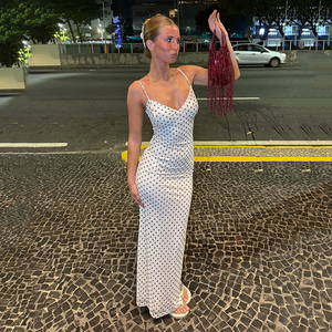 Vestido Maxi de Punto con Estampado de Puntos, Cuello en V, Sin Mangas, Vestido de Verano Ligero y Fluido para Mujer, Casual, Elegante y Largo - Product Image 3