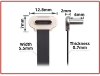 Cable de Extensión USB 2.0 de 90 Grados, Tipo C a Tipo C, Adaptador en Ángulo, Cable Plano y Delgado Tipo C