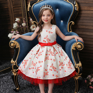 Children's Princess Dress O-Neck A-Line Tulle Flower Girl Dress <b>Red</b> With <b>Bow</b> For Shows And Performances 4-13 Years - Product Image 3