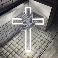 Enseigne néon Croix et Colombe Jésus, Lumières LED, Décoration murale pour fête de Pâques, Lumière de nuit néon pour chambre à coucher, salon, Cadeaux de mariage
