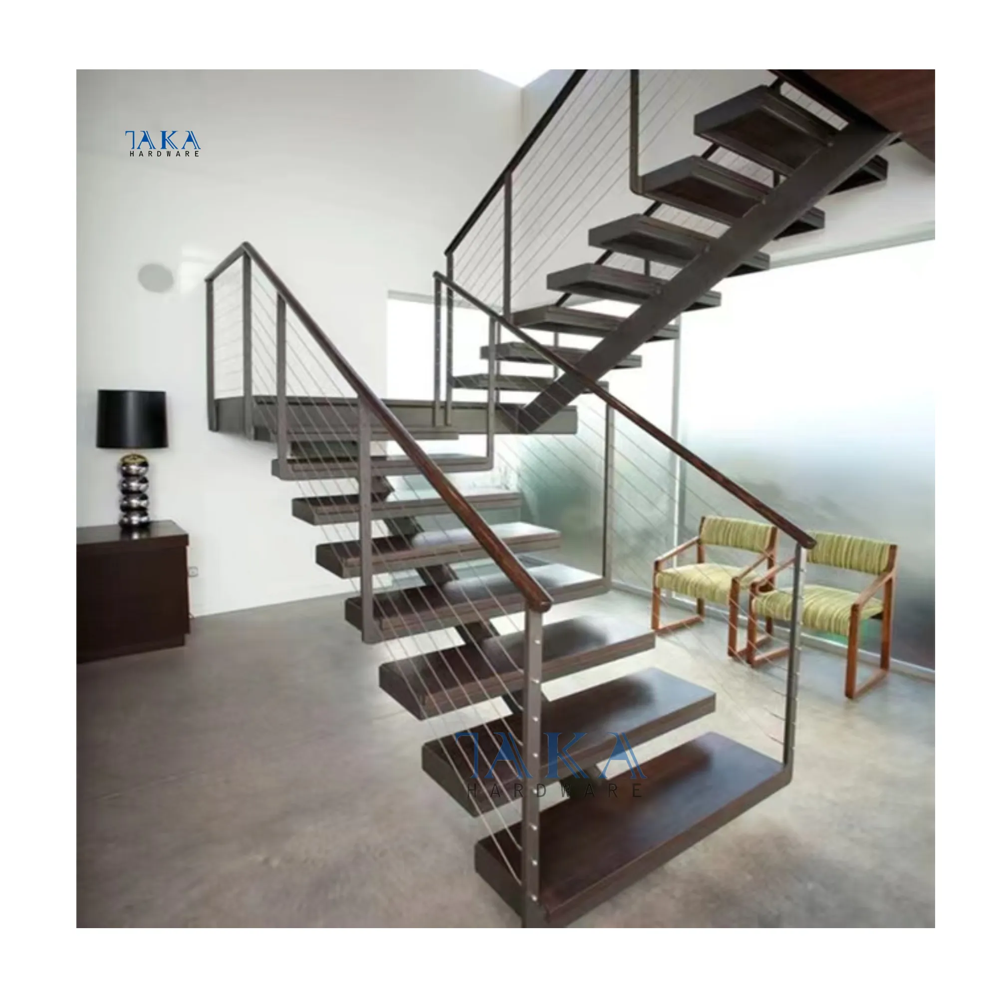 טאקה מותאם אישית דקורטיבי פלדת מדרגות cabe מעקה חיצוני מתכת מדרגות חיצוני ישר מדרגות