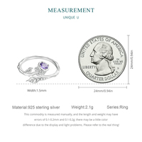 Bague ajustable en argent sterling 925 avec zircon violet en forme de fleur pour femme, bijoux fins romantiques BSR397