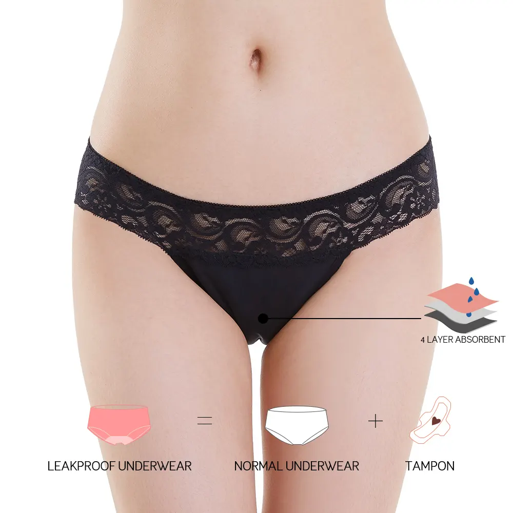 Lynmiss Dames Menstruatie Slipje Lage Taille Sexy Hipster Midden Lace 4 Lagen Menstruatie Slipje