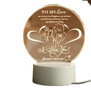 Personalisasi Hari Valentine Cahaya Malam Ulang Tahun Liburan Hadiah untuk Kekasih Anda USB Akrilik Hangat Lampu Kamar Tidur Dekorasi Lampu Hati