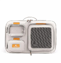 Soft-Sided Pet Carrier for <b>Cats</b> Gray Textile Material Zipper Closure Modern Design with Transparent Window and Orange Accents - Product Image 3