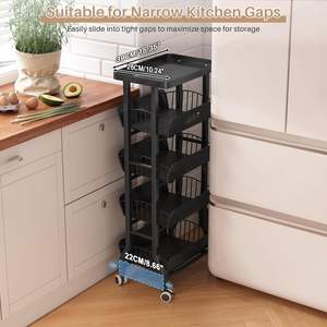 Chariot à collations à 5 niveaux avec 4 tiroirs coulissants et une étagère supérieure fixe, organisateur mobile sur roulettes pour cuisine, bureau - Product Image 4