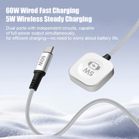 Cable de Carga USB C 2 en 1 de 60W y Cargador Inalámbrico Magnético de 5W para Reloj Inteligente y Teléfono Móvil