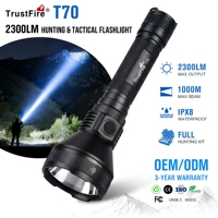 Kit de lampe torche de chasse TrustFire T70, 2300 LM, portée de 1000 mètres, lampe de recherche tactique LED, IP68, torche professionnelle pour le sauvetage