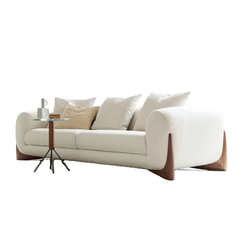 Contemporary Cream Teddy Fleece Sofa Customized 1/2/3/4 Seater Performance Fabric Upholstery Boucle Couch With Solid Wood Leg