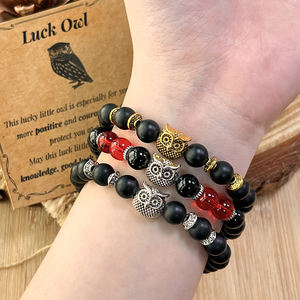 Pulsera de protección y sabiduría Vintage 8mm mate negro ágata cuenta búho encanto pulsera para regalo de graduación - Product Image 2