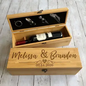 Confezione regalo di vino di fascia alta personalizzabile in legno e bambù con Logo aziendale e nome scatola di legno personalizzata