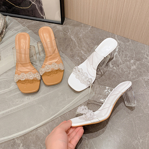 Nuevas Sandalias de Verano 2024 con Tacón de Cristal, Diseño Floral Transparente, Alturas de 5cm, 7cm y 9cm, Malla Antideslizante para Primavera - Product Image 1