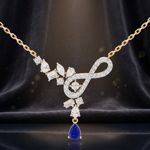 Collar con colgante infinito de oro de 18 quilates de lujo con zafiro y diamante, joyería de boda para mujer - Product Image 3