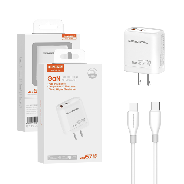 Somostel SMS-Q136 GAN PD 65W MAX Automatically Recognizes All Brands Compatible with All Major Brands QC3.0 Wall Charger Adapter