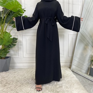 6472 #   Abaya Nida de Haute Qualité à Bordures, Robe Maxi de Prière pour Femmes Musulmanes, Couleur Unie avec Tissage Naturel Complet Blanc - Product Image 3
