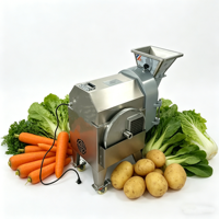 Commerciële automatische machine voor het snijden, schijven en raspen van wortelgroenten van roestvrij staal, geschikt voor aardappel, komkommer en wortel.