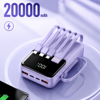 Batterie Externe Portable 2026 20000 mAh pour Téléphone, Idéale pour l'Extérieur, Logo Personnalisé, Affichage Numérique, Comprend 4 Câbles