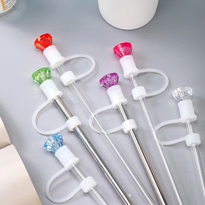 Nouveau luxe 3D diamant cristal crème 8mm 10mm Silicone anti-poussière boisson accessoires paille charme casquette paille couverture Topper - Product Image 3