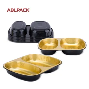 Partition Type Divided Food Trays Foil Fast Aluminum Foil Divided Food Tray Rectangle To Go Containers Food Disposable