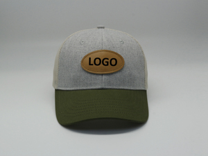 Vente en gros d'écussons en cuir brodés personnalisés de haute qualité 6 panneaux en laine et maille ajustés casquettes de baseball casquette de camionneur - Product Image 2