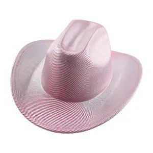 9.5厘米双卷帽檐牛仔女帽朋克大装饰西部牛仔复古帽子纯色羊毛毡帽子W亮片派对用品