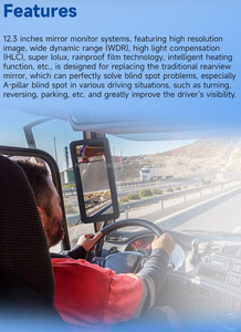 Xu hướng 12.3inch HD kỹ thuật số rear-View gương xe buýt DVR hệ thống với Dual-Lens màu Night Vision máy ảnh - Product Image 2