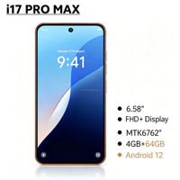 Smartphone I17 personnalisé pas cher, Android 12 à 17, pour réseau 4G, avec puce MTK6762 Octa Core, mémoire 4 + 64 Go, écran 6,58 pouces