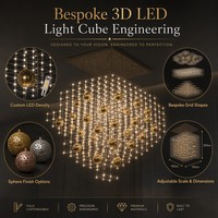 Lustre cube moderne personnalisé, non standard, pour plafond haut, luxe, avec branches décoratives LED dorées