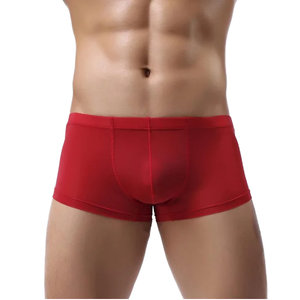 Men Red Mid-Rise <b>Boxer</b> Briefs 100% Cotton Knitted Breathable Solid Color Underwear - Product Image 1