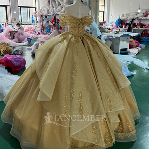 Vestido de Quinceañera Elegante Mc030 Color Champán con Corsé de Cristales y Cuentas, Tulle Brillante y Sobrefalda en Capas, Estilo Princesa Jancember - Product Image 5