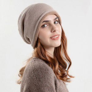 Simple automne hiver coréen tricoté tas Slouchy Beanie chapeau chaud oreille protecteur femmes froid chapeau grand chapeau - Product Image 3