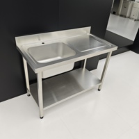 Évier commercial en acier inoxydable 201 304, cuve simple avec égouttoir, finition brossée mate, pour cuisine industrielle, autoportant
