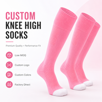 Chaussettes de football roses en gros avec logo personnalisé, chaussettes de sport respirantes montantes, prix d'usine, OEM, faible MOQ