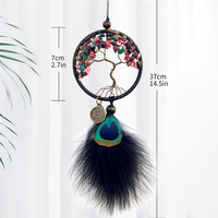 Attrape-rêves fait main bohème, pendentif pour rétroviseur de voiture, décoration de chambre d'enfant, plume noire, arbre de vie, charme, cadeau de bénédiction