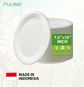 Fuling phân hủy sinh học mía tấm 7.5x10 inch compostable hình bầu dục giấy tấm Heavy Duty bã mía dùng một lần Đảng BBQ tấm - Product Image 1